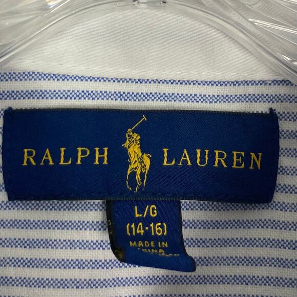NWOT RALPH LAUREN Shirt Boys L Big-Pony Polo-Player #3 Navy-Stripe Blue White - Picture 4 of 7